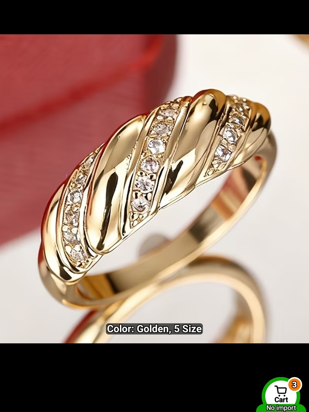 Elegant Gold-Tone Twist Ring with Crystal Accents